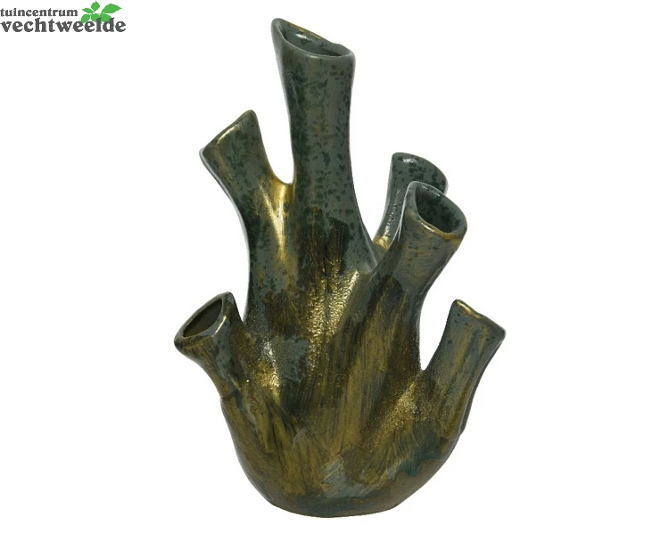 Decoris Vaas Keramiek L15b14h23.5cm Groen 3 Decoris Vaas Keramiek L15b14h23.5cm Groen